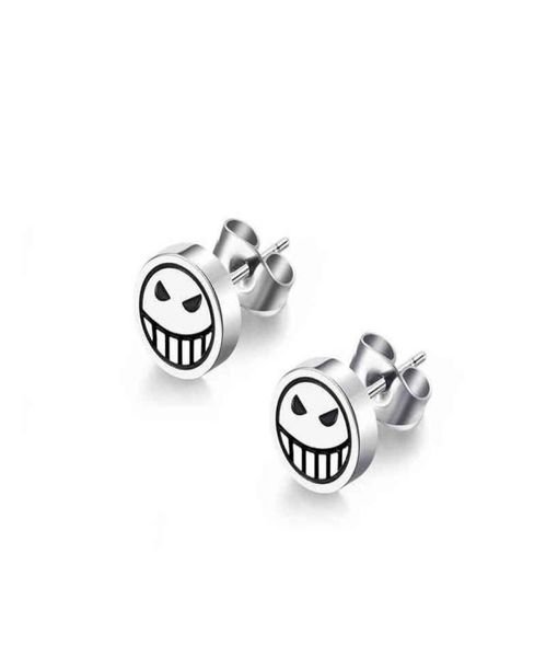 

anime one piece cosplay props jewelry accessories character portgas d ace stud happy unhappy face titanium steel earrings3205118, Golden
