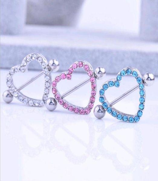 

heart shaped nipple shield rings covers medical stainless steel barbells crystal rhinestone piercing body jewelry mix7863681, Silver