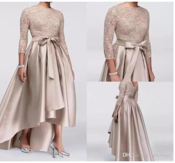 

2023 chic high low mother of the bride dresses lace sequined long sleeves a line satin mother039s dress evening wear for weddin1374383, Black;red