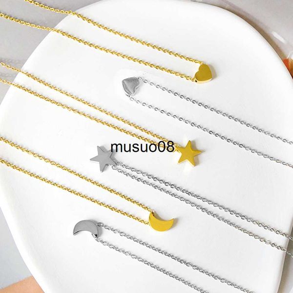 

pendant necklaces tiny hearts girls choker necklace for women dainty stars moon stainless steel bohemia classic jewelry items j230601, Silver