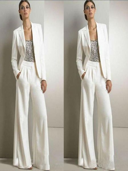 

2020 new bling sequins ivory white pants suits mother of the bride dresses formal tuxedos women party wear new fashion modest suit6785603, Black;red