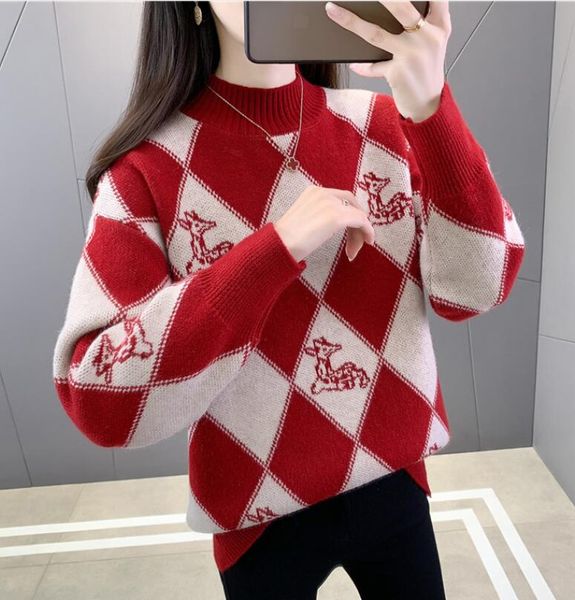 

women's sweaters 2023 spring and autumn new sweater women's half high collar loose sweater women's top, White;black