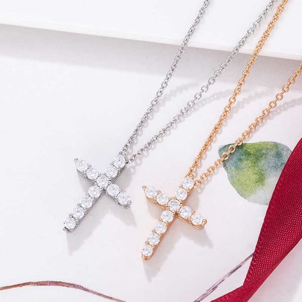 

high-quality tiffayffay cross necklace s925 sterling silver diamond plated 18k gold full pendant simple light luxury fashion collar chain, Golden;silver