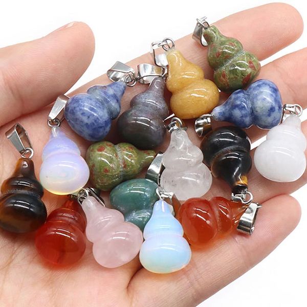 

wholesale gourd crystal gemstone pendant natural stone charms gourd shape beads pendants for necklace jewelry making, Silver