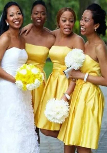 

simple strapless sleeveless short bridesmaid dress satin corset knee length aline zipper elegant wedding party dresses gown2685805, White;pink