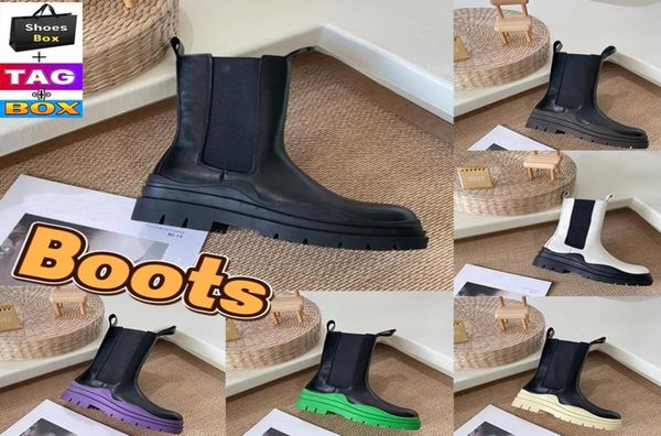

venetas men boots women half knee boots with thick soles tire chelsea platform mens booties leather woman shoe rubber round toe an5212792, Black