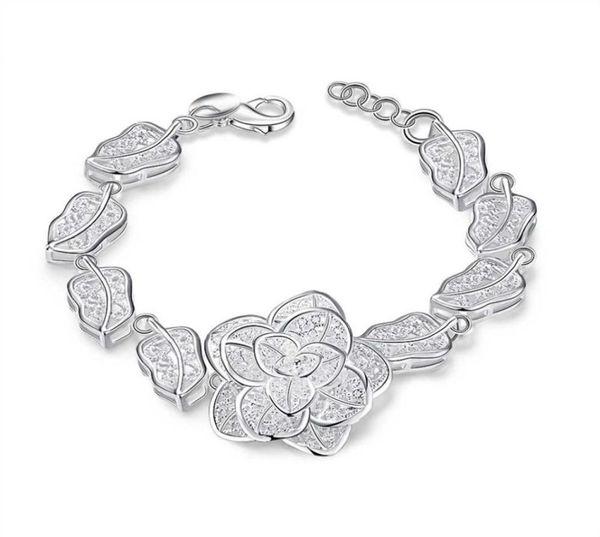 

fashion 925 sterling silver rose flower charm bracelet women 8 inch long 10pcs4578974, Black
