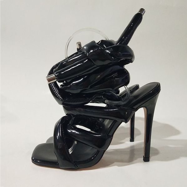

new 2023 cross strap lace up sandals ladies summer soft cotton filling party pumps super high heels gladiator open toe shoes for women size, Black