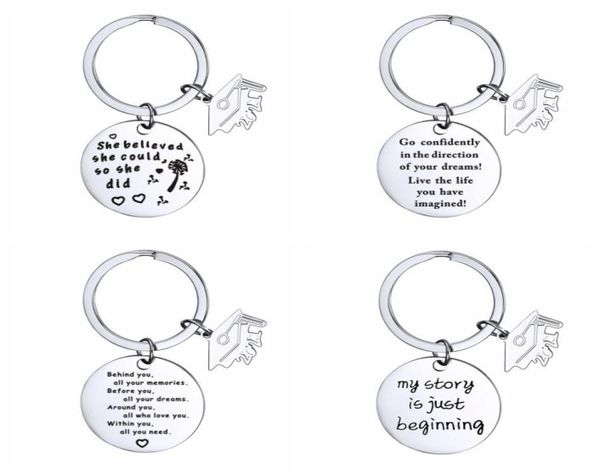 

2021 graduate keychain stainless steel class of school university key chain student postgraduate mini love gift4235788, Slivery;golden
