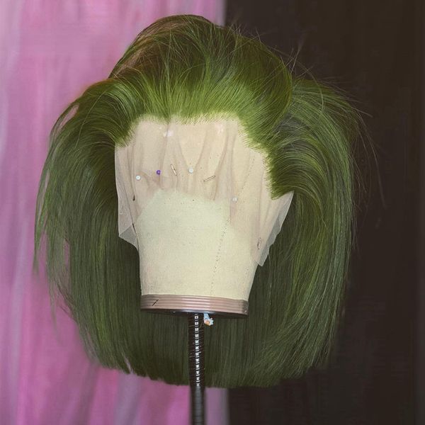 

Peruvian Dark Green Bob Wig For Women 13x4 Lace Frontal Wigs Transparent HD White Blonde Brown Synthetic Lace Front Wig Preplucked, #w