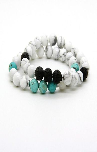 

new designs couples jewelry whole 10pcslot 8mm white howlite marble stone with turquoise distance lovers bracelets1736127, Black