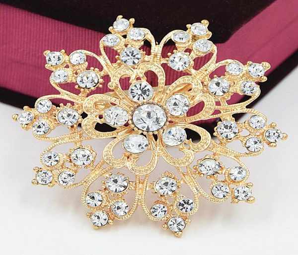 

luxury fancy gold tone sparkling clear crystals women wedding bridal bouquet big heart flower brooch exquisite diamante lady brooc8556805, Gray