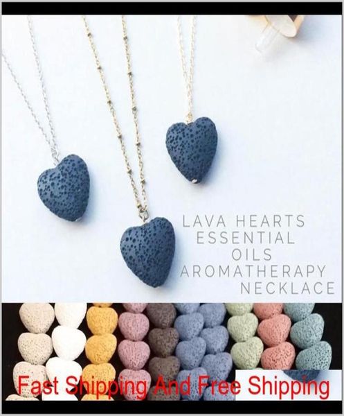 

heart lava rock pendant necklace 9 colors aromatherapy essential oil diffuser heartshaped stone necklaces for women fashion jewel7596798, Silver