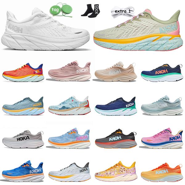 

hoka one bondi 8 shoes women mens hokas clifton 8 9 running sports shoe triple white black cyclamen sweet lilac people trainers mesh tennis