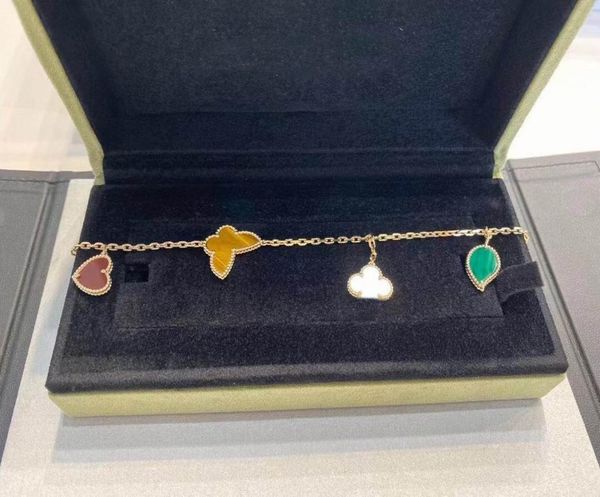 

s925 silver charm bracelet with leaf flower butterfly shape and nature shell malachite red agate for women wedding jewelry gift ha4641188, Golden;silver