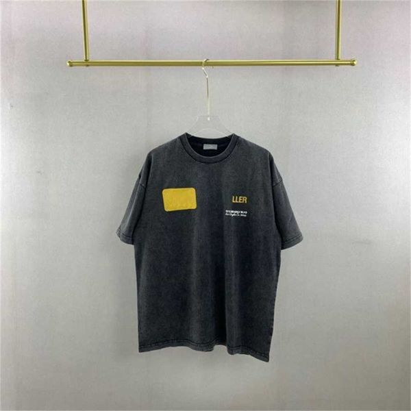 

22ss europe distressed vintage gold print t shirt high street oversize tee spring summer skateboard men women streetwear tshirt m9sn, White;black