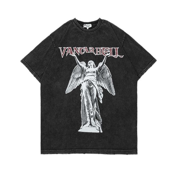 

mankun american street tide stone statue washing and old design oversize short sleeve t-shirt, White;black