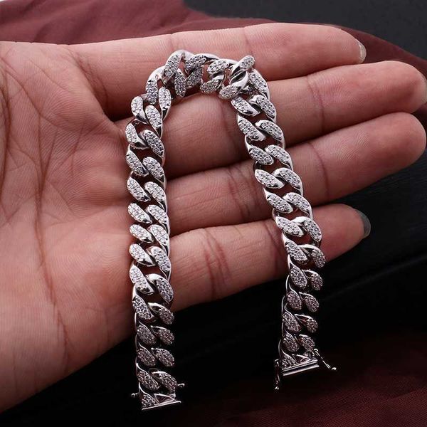 

redoors jewelry 6 inches long moissanite diamond 14k white gold cuban link bracelet hiphop style, Silver