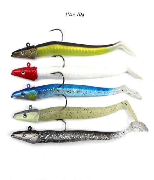 

11cm 10g bionic fish hook soft baits lures jigs single hooks 5 color mixed silicone fishing gear 5 pieces lot fs25158845