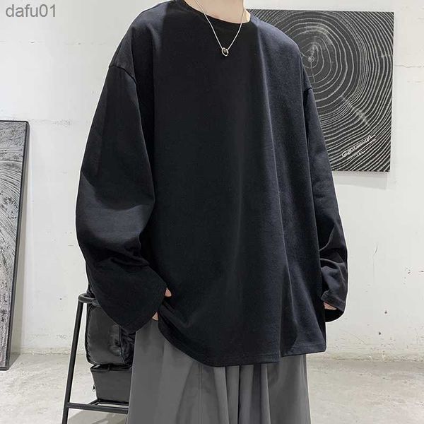 

autumn long sleeve t-shirt men 2023 fashion solid basic t shirt mens oversized hip hop casual cotton women streetwear tees l230520, White;black
