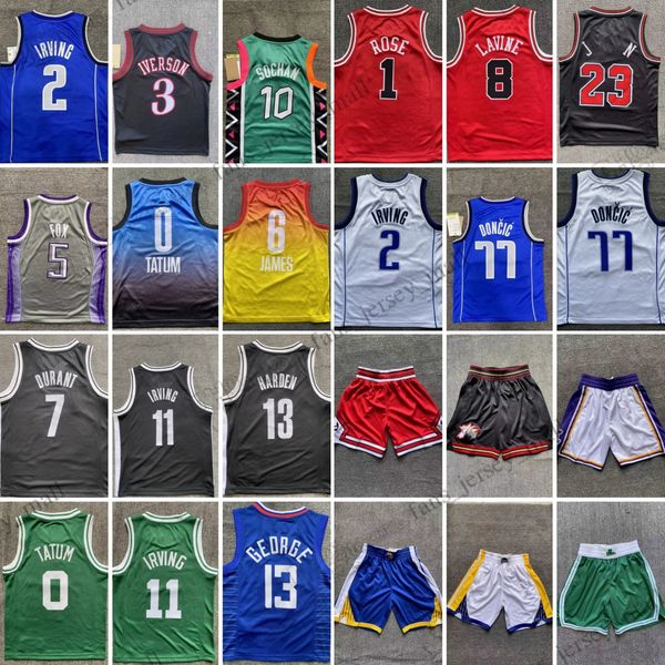 

youth printed basketball jersey shorts carter rose morant anthony iverson curry thompson wiggins james davis tatum brown irving doncic butle, Black;red