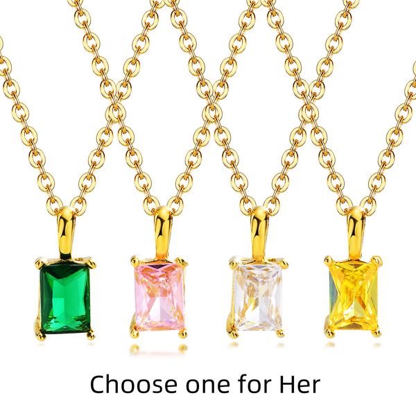 

women's necklace personalized and trendy stainless steel square cubic zirconia pendant necklace with extended chain jewelry party gift, Silver