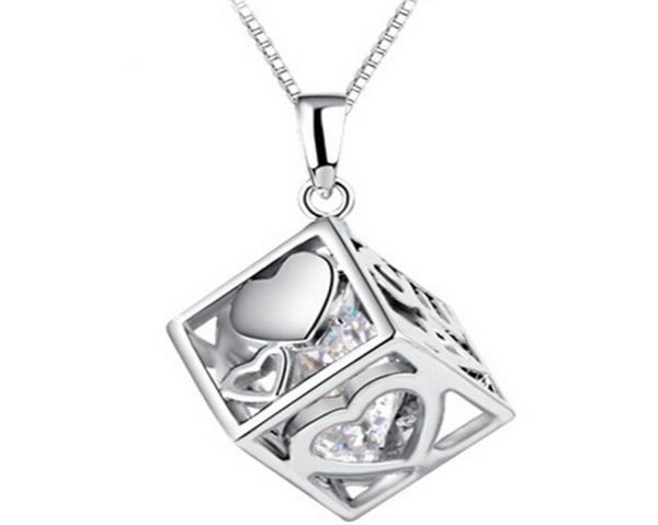 

austrian diamond necklace magic love cube crystal cubic zircon 925 sterling silver pendant necklaces for wedding dress sets party3512375