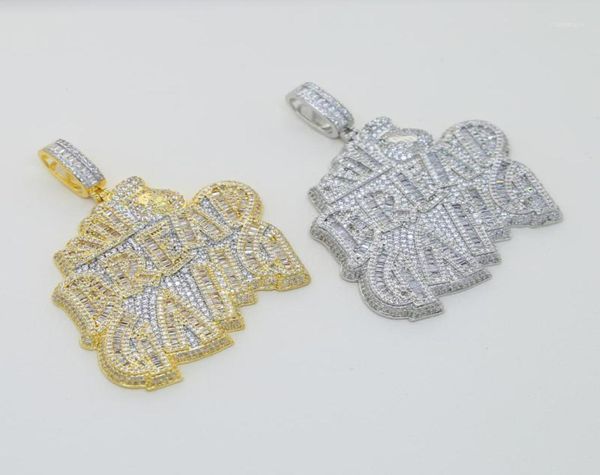 

chains gold plated bling bread gang letters necklace for men women pave 5a cz cubic zirconia money bag pendant iced out hip hop je2976838, Silver