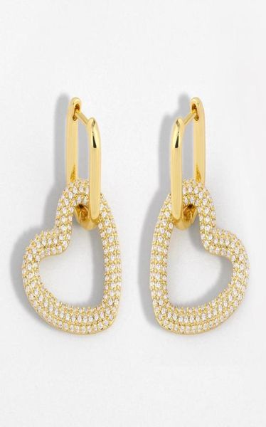 

gold heart drop earrings for women geometric zirconia huggie earrings dangle micro pave statement jewelry whole ersu112898288, Silver