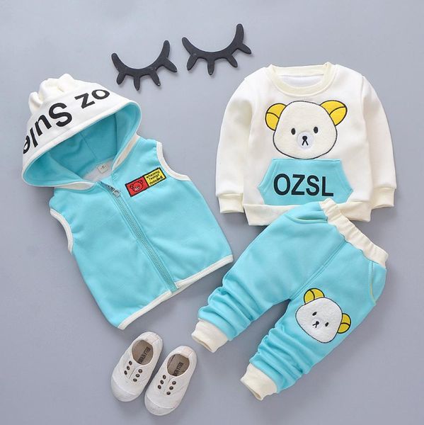 

boys girls autumn warm waist coat sweatshirt pants 3pcs infant kids children sports suit toddler clothes cute pink8674677, White