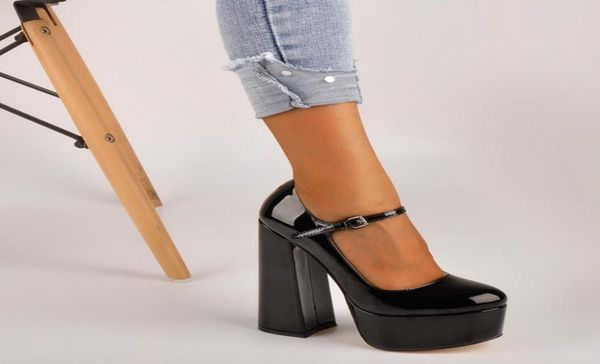 

onlymaker womens maryjane pumps platform chunky 1516cm high heels ankle strap dress hoof heels shoes plus size9452142, Black