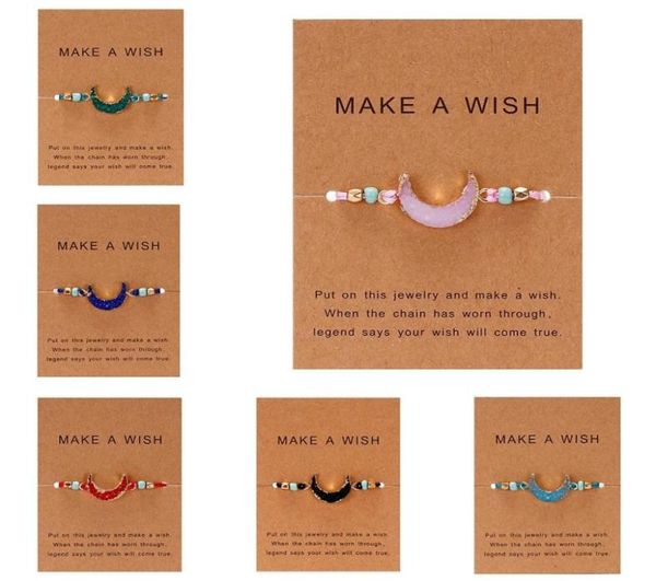 

make a wish card resin natural stone woven charm bracelets crescent moon lucky red string bracelets femme fashion jewelry gift4671039, Golden;silver