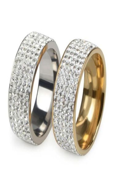 

5 rows 316l stainless steel diamond crystal ring cluster gold couple wedding rings for women men fashion jewelry will and sandy2637977, Golden;silver