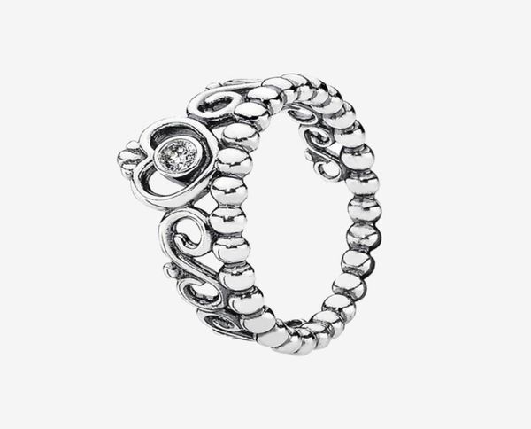 

cute women039s princess tiara crown ring 925 sterling silver jewelry for cz diamond wedding rings set with box1992397, Slivery;golden