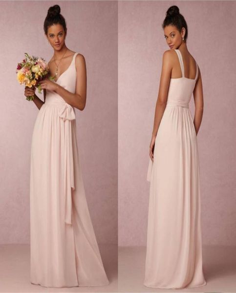 

stunning light pink bridesmaid dresses blush long floor length chiffon v neck wedding formal dresses with bow tie wrap closure3897789, White;pink