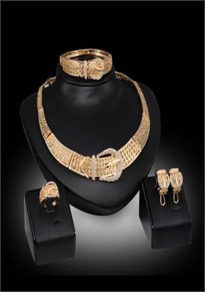 

fashion women 18k gold plated crystal pendant wedding party belt design statement necklace earrings jewelry sets5067786, Slivery;golden