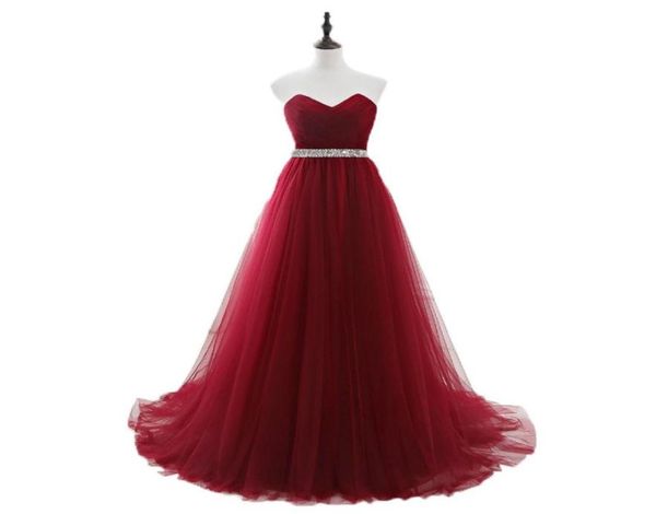 

2020 burgundy tulle elegant long prom dresses with crystals sash princess sweetheart women party evening gowns aline formal5980665, Black