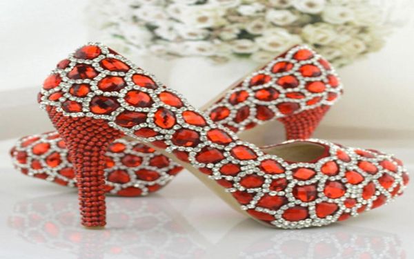 

sparkling rhinestone red wedding shoes performance banquet high heels crystal party prom platforms mom shoes fashion women pumps8403356, Black