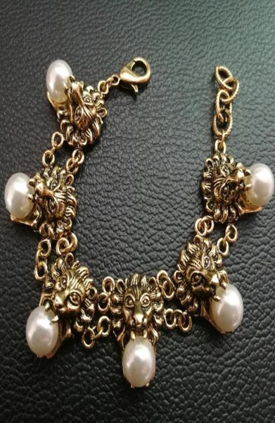 

new vintage metal leo head bracelets for women pearl bracelets fashion punk jewelry ancient animal bijoux bridal female accessorie1057800, Golden;silver