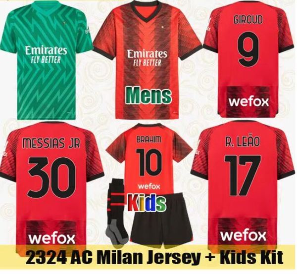

23 24 ac soccer jerseys ibrahimovic milans 2023 2024 brahim giroud tonali maglia rebic leao theo messias jr football shirt maignan goalkeepe, Black;yellow