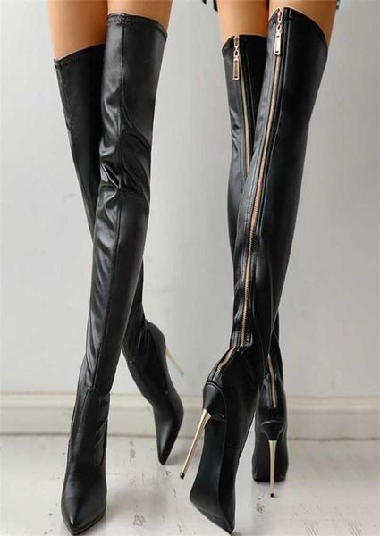 

women over the knee boots female zip black long woman thin heel ladies pointed toe party women039s autumn shoes 2201086319386