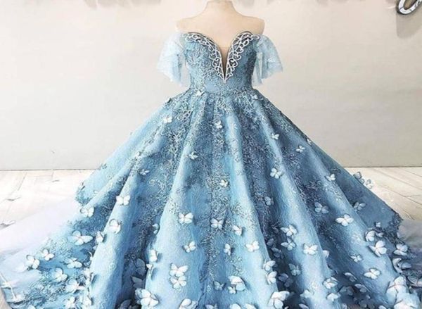 

2019 fascinating butterfly lace prom dress quinceanera dresses off shoulder appliques ball gown prom red carpet formal evening wea6952270, Blue;red