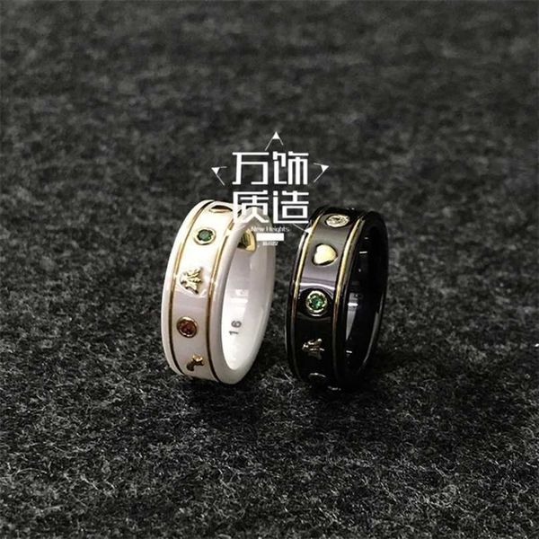 

60% off designer jewelry bracelet necklace black-and-white ceramic sign 18k bee planet couple ring, Silver