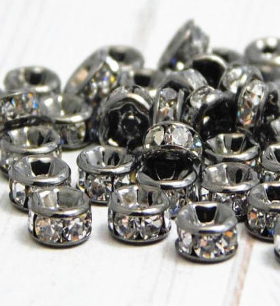 

bulk lots 50 pcs gun black metal with clear crystal rondelle rhinestone beads spacer findings for jewelry making in 6mm4781373