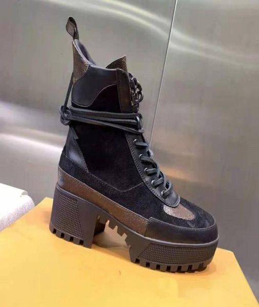 

women leather laureate platform desert boot fashion lady 5cm chunky heel rubber outsole boots4634393, Black