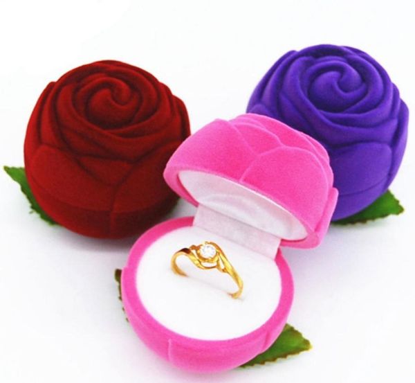 

rose flower ring gift box elegant shape ringsnecklaces earrings velvet storage jewelry boxes case holder 424245mm red purple p8133510, Black;white