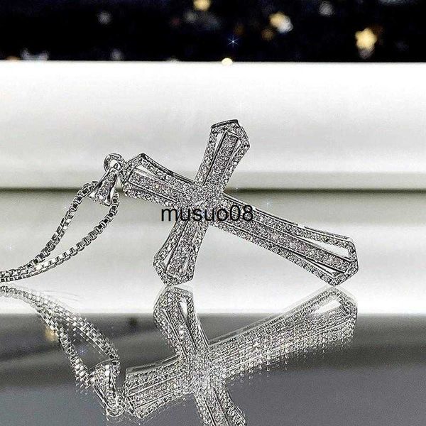 

pendant necklaces exquisite cross necklace fashion blessing catholic pendant shiny cross faith christian gift necklace jewelry j230601, Silver