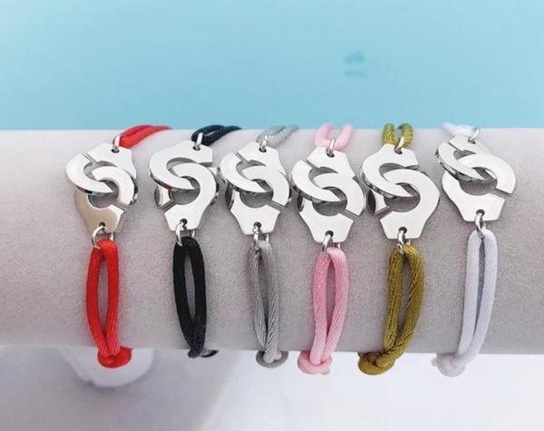 

stainless steel cuff handcuff rope chain bracelet adjustable size men women menottes bijoux corde diy17193221279864, White