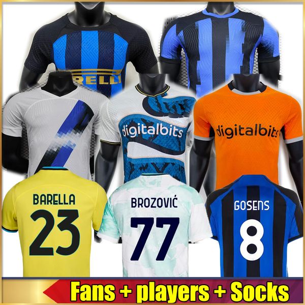

2023 2024 lukaku vidal soccer jerseys player version lautaro dzeko barella inters gagliardini correa home third milans uniforms football shi, Black;yellow