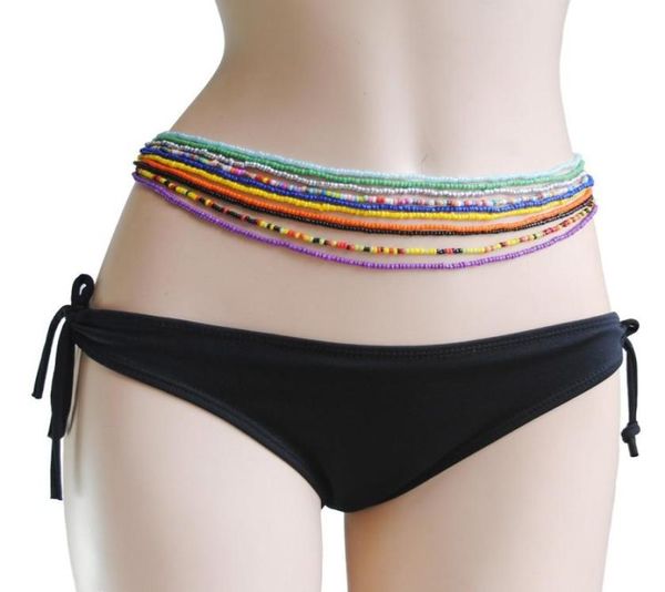 

10pcs bohemia double bead belly chains body jewelry women summer bikini beach waist chain strand charms vintage waistband t208888310, Silver